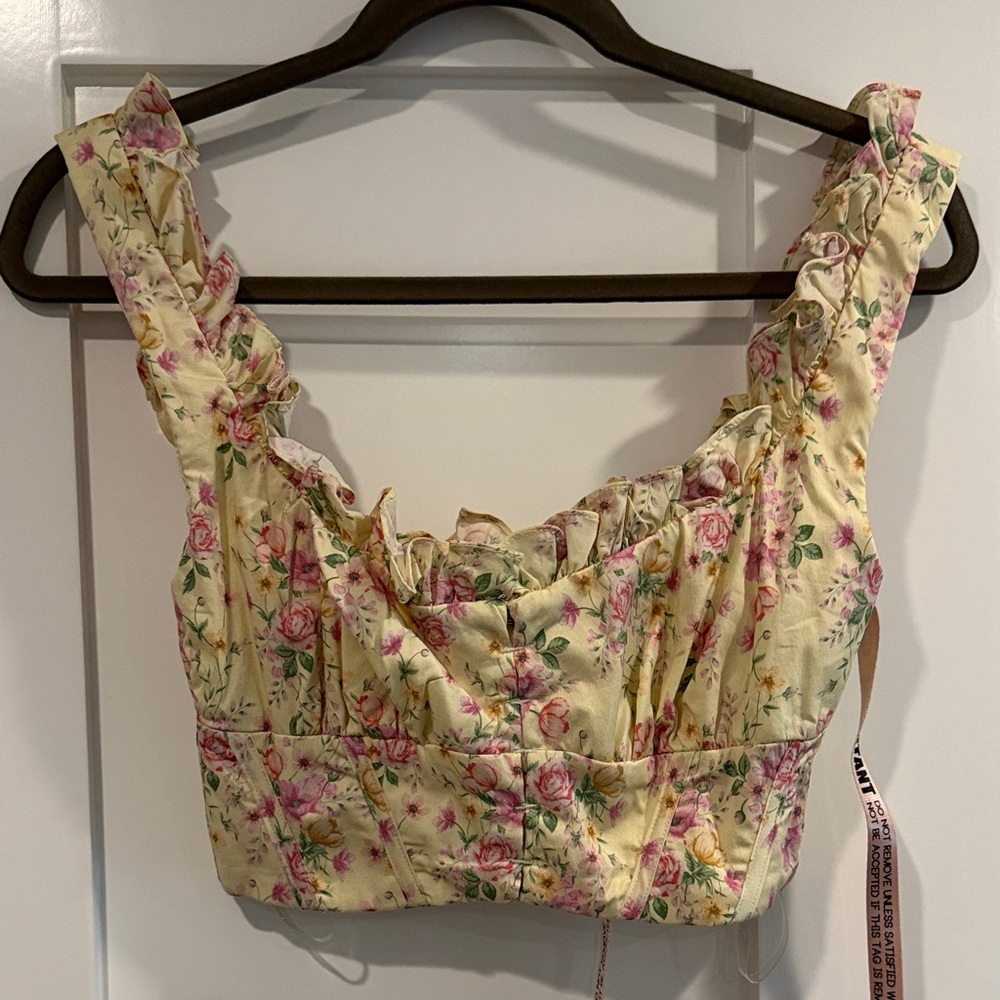 House of CB Yellow Floral Ruffle Crop Top